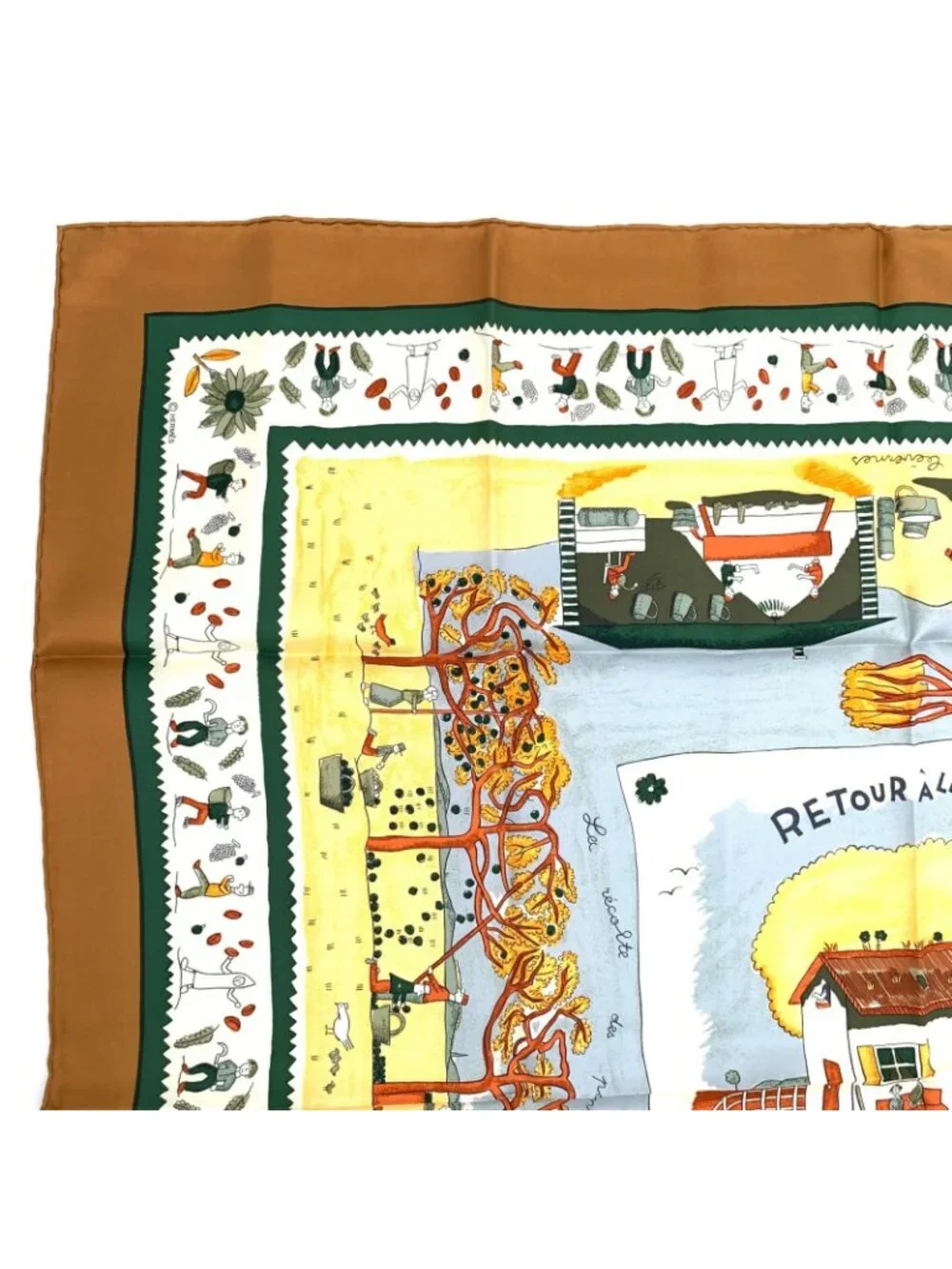 Hermes Color Carre 90 RE Tour a la Terre Return Silk Scarf Brown - Picture 2 of 5